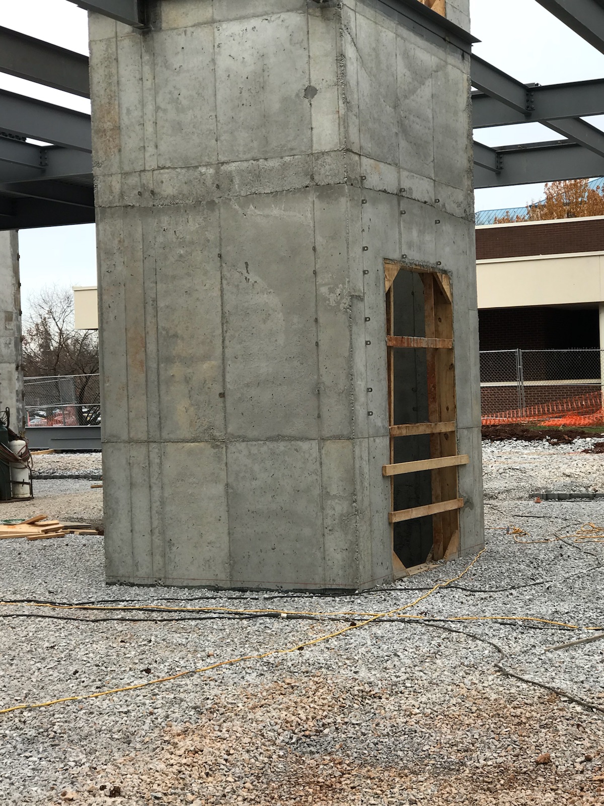 Construction of new elevator shaft 50 feet high at UAH in Huntsville, Alabama